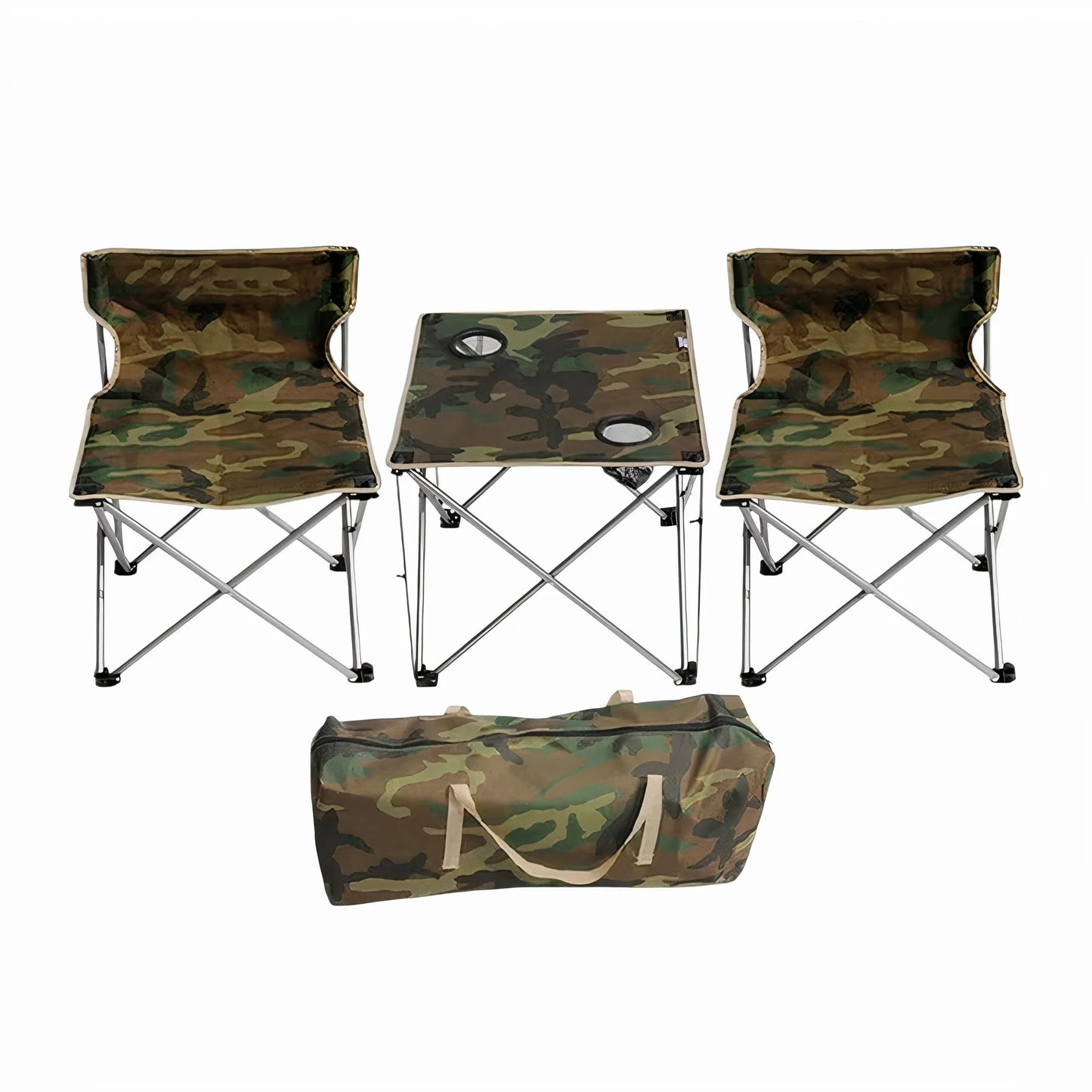 Set Masă (40x45cm) și 2 Scaune (60x30cm) Pliabile, pentru Camping, Picnic, Pescuit sau alte Activități, Geantă Transport Inclusă, Masă cu Suport Pahare/Sticle