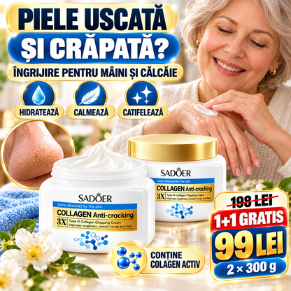 (1+1 GRATIS) Cremă Anti-Crăpături pentru Mâini și Picioare cu Colagen 3X, Hidratare Intensă și Regenerare, 2 x 300g