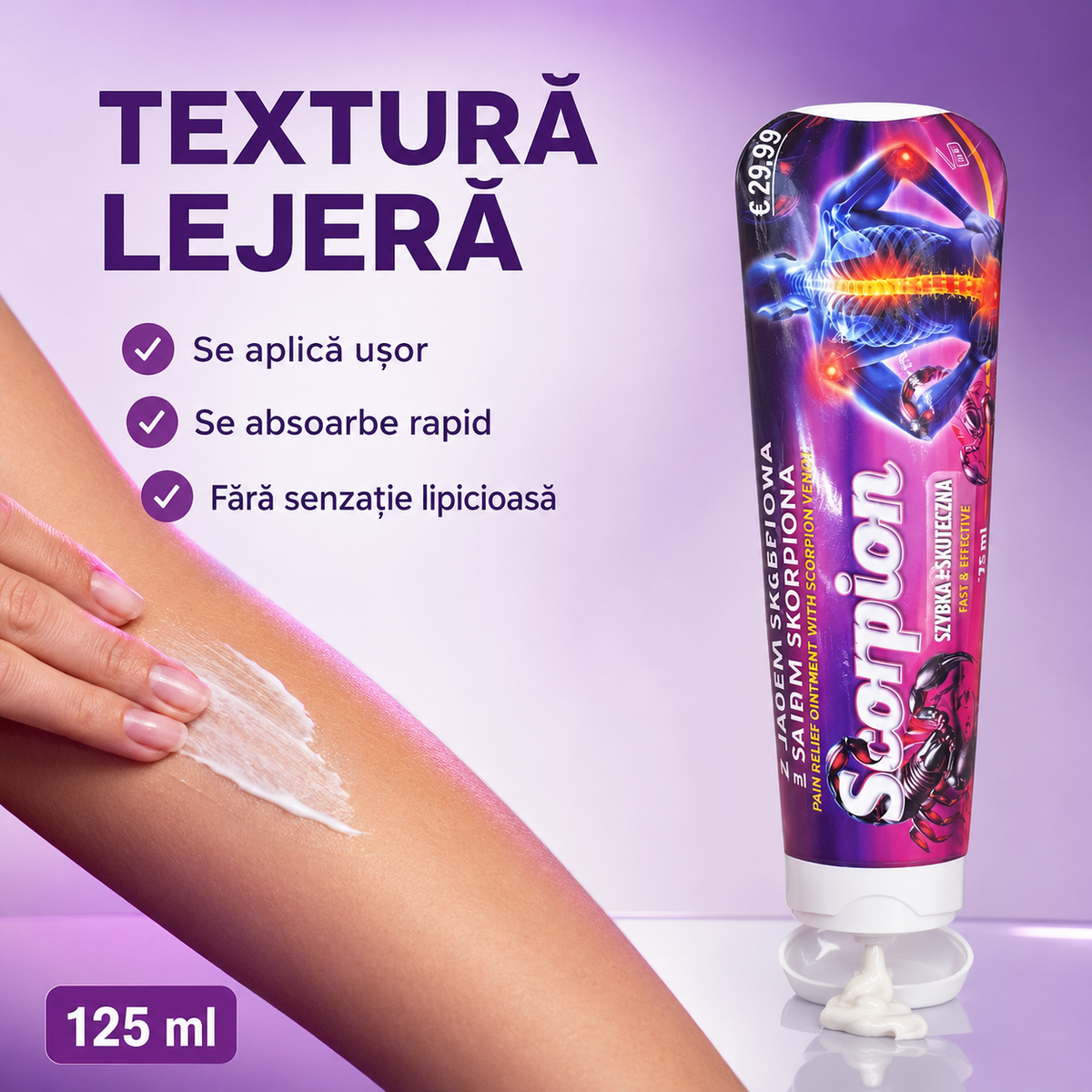 1+1 Gratis | Cremă cu extract de venin de scorpion, pentru dureri musculare și articulare, cu efect încășzitor și relaxant, 125ml