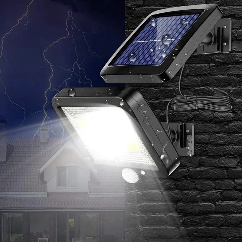Set 4 Proiectoare LED cu Panou Solar, Senzor de Mișcare, Rezistență la Ploaie (IP65), Mod Automat Noapte/Zi