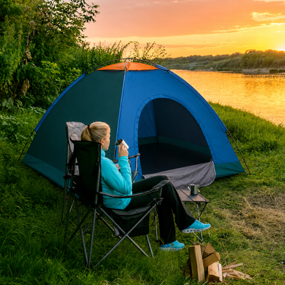 Cort Camping pentru 3-4 Persoane (Dimensiuni 200x200x135cm), Foarte Solid și Rezistent la Intemperii, Impermeabil, Protecție UV, Plasă Anti-Insecte, Geantă Transport