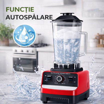 Blender Multifuncțional Profesional cu 2 Cupe, Motor foarte Puternic (4500W), 15 Trepte de Viteză, 4 Lame din Inox 3D
