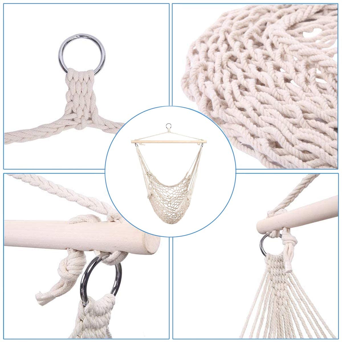 Leagăn Suspendabil tip Hamac cu Scaun foarte Confortabil, Dimensiune 100x120cm, foarte Rezistent (120Kg), din Bumbac și Țesătură Macrame