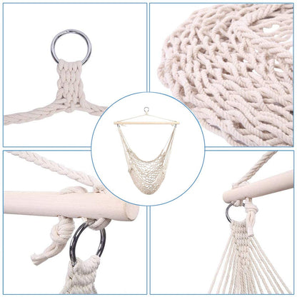 Leagăn Suspendabil tip Hamac cu Scaun foarte Confortabil, Dimensiune 100x120cm, foarte Rezistent (120Kg), din Bumbac și Țesătură Macrame