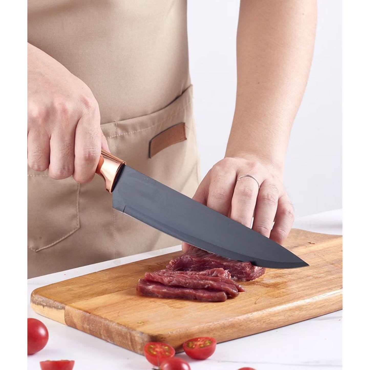 Set 19 Piese Ustensile Bucătărie, din Silicon Alimentar si Lemn, Termorezistente, Include 11 Ustensile, 5 Cuțite, 1 Tocător, 1 Foarfecă și Suport