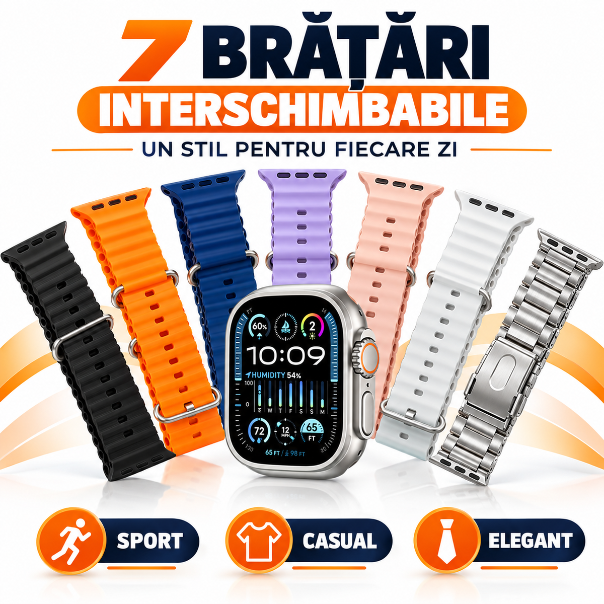 Super-Set SmartWatch ULTRA cu 7 Brățări Interschimbabile, Căști Bluetooth și Încărcător Wireless MagSafe