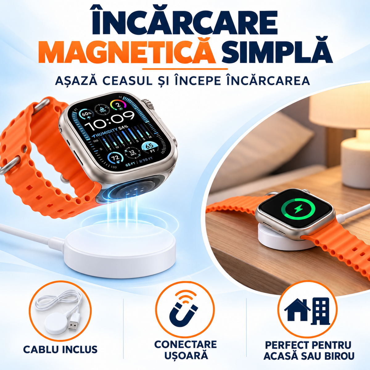 Super-Set SmartWatch ULTRA cu 7 Brățări Interschimbabile, Căști Bluetooth și Încărcător Wireless MagSafe
