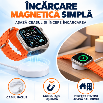 Super-Set SmartWatch ULTRA cu 7 Brățări Interschimbabile, Căști Bluetooth și Încărcător Wireless MagSafe
