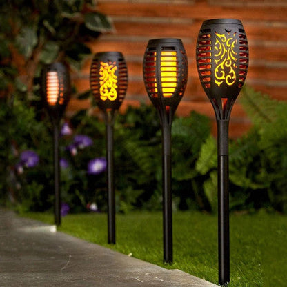 Set 8 Lămpi Solare pentru Grădină, cu Efect de Flacără (foarte Spectaculoase), Înălțime 51.5 cm, Rezistență la Ploaie (IP65), Mod Automat Noapte/Zi