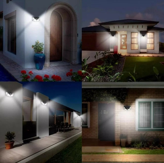 Lămpi Solare cu 100 LED-uri, 3 Moduri Iluminare, Senzor de Mișcare, Rezistență la Ploaie (IP65), Mod Automat Noapte, Unghi Mare de Iluminare 270 Grade