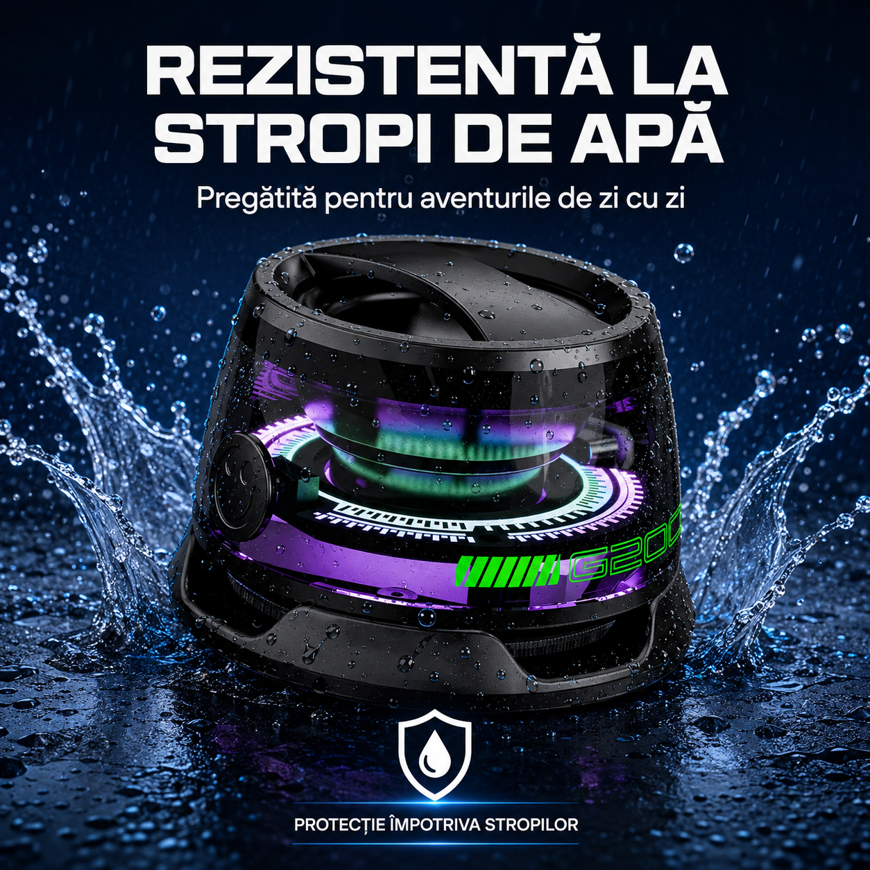 1+1 Gratis | Boxă Portabilă Bluetooth, Prindere Magnetică, Funcție Suport Telefon, Joc de Lumini, Sunet Clar și Puternic (5W), Bass Bun, Rezistentă la Apă, Autonomie Mare (6-8 ore)