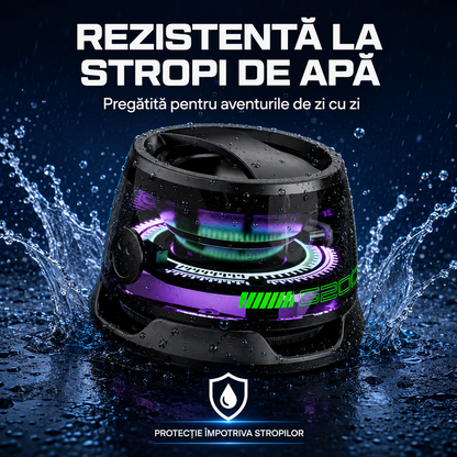 1+1 Gratis | Boxă Portabilă Bluetooth, Prindere Magnetică, Funcție Suport Telefon, Joc de Lumini, Sunet Clar și Puternic (5W), Bass Bun, Rezistentă la Apă, Autonomie Mare (6-8 ore)