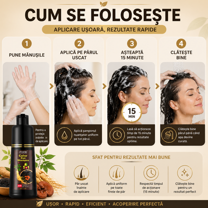 Șampon Nuanțator 5-în-1, cu Plante Naturale, Colorează, Îngrijește și Hrănește Părul, Acoperă Efiecient Firele Albe, ideal pentru Femei și Bărbați, 250ml