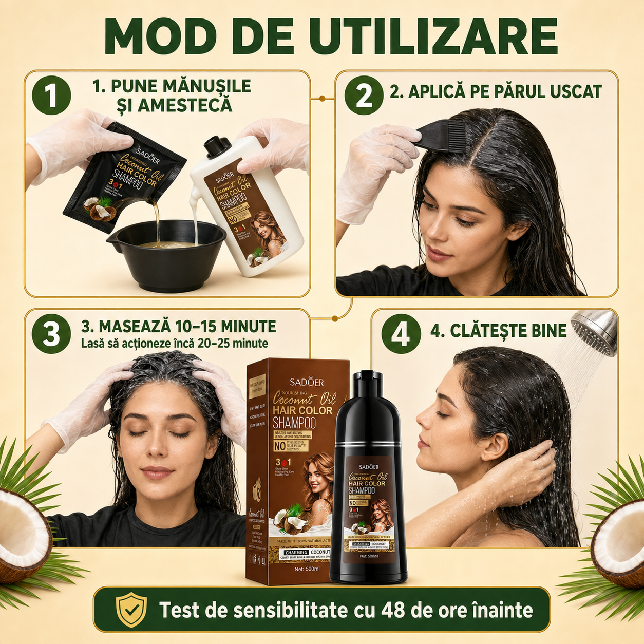 Pachet Îngrijire Păr: Șampon Nuanțator 3-în-1, cu Ulei de Cocos, 500ml + Șampon Esență Anti-Cădere și Refacere Păr, cu Ghimbir, 500ml