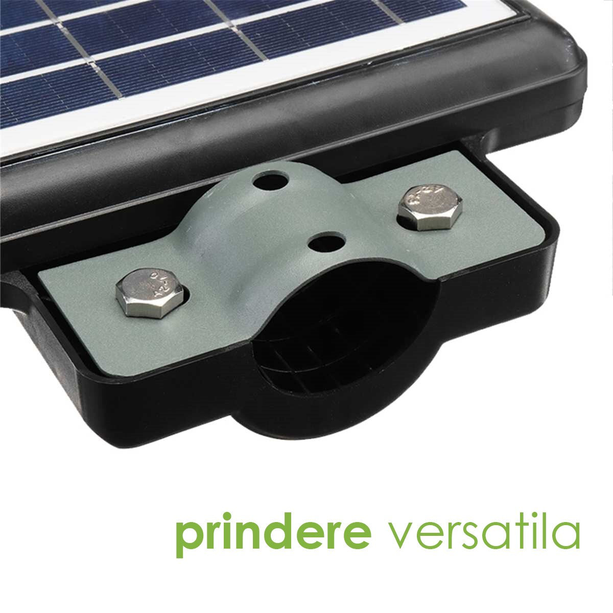 Lampă LED Stradală cu Panou Solar, Acumulator Intern, Senzor de Mișcare, Telecomandă, Sistem Prindere Inclus
