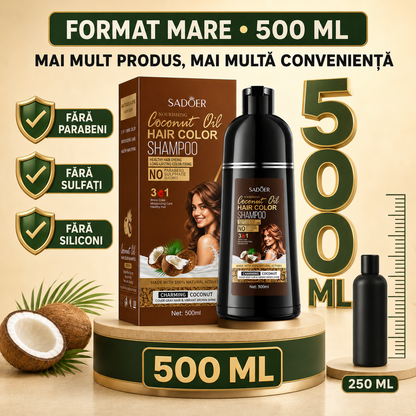 Pachet Îngrijire Păr: Șampon Nuanțator 3-în-1, cu Ulei de Cocos, 500ml + Șampon Esență Anti-Cădere și Refacere Păr, cu Ghimbir, 500ml