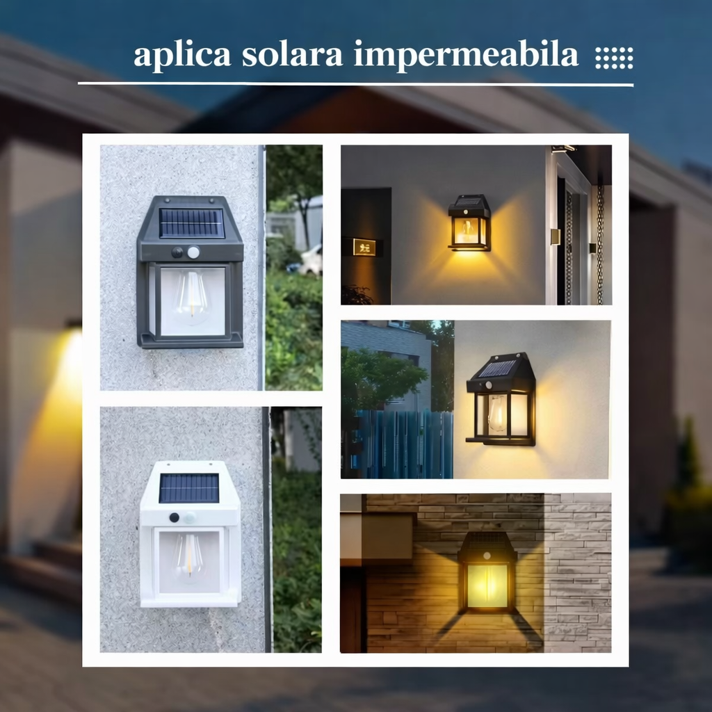 Set 8 Lămpi cu Încărcare Solară, 3 Moduri Iluminare, Senzor de Mișcare, Rezistență la Ploaie (IP65), Mod Automat Noapte/Zi