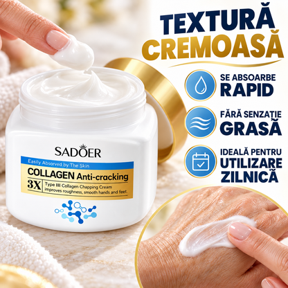 (1+1 GRATIS) Cremă Anti-Crăpături pentru Mâini și Picioare cu Colagen 3X, Hidratare Intensă și Regenerare, 2 x 300g