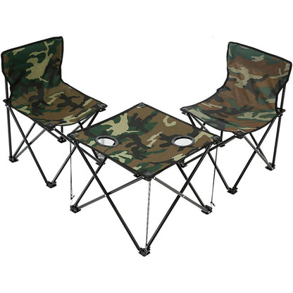 Set Masă (40x45cm) și 2 Scaune (60x30cm) Pliabile, pentru Camping, Picnic, Pescuit sau alte Activități, Geantă Transport Inclusă, Masă cu Suport Pahare/Sticle