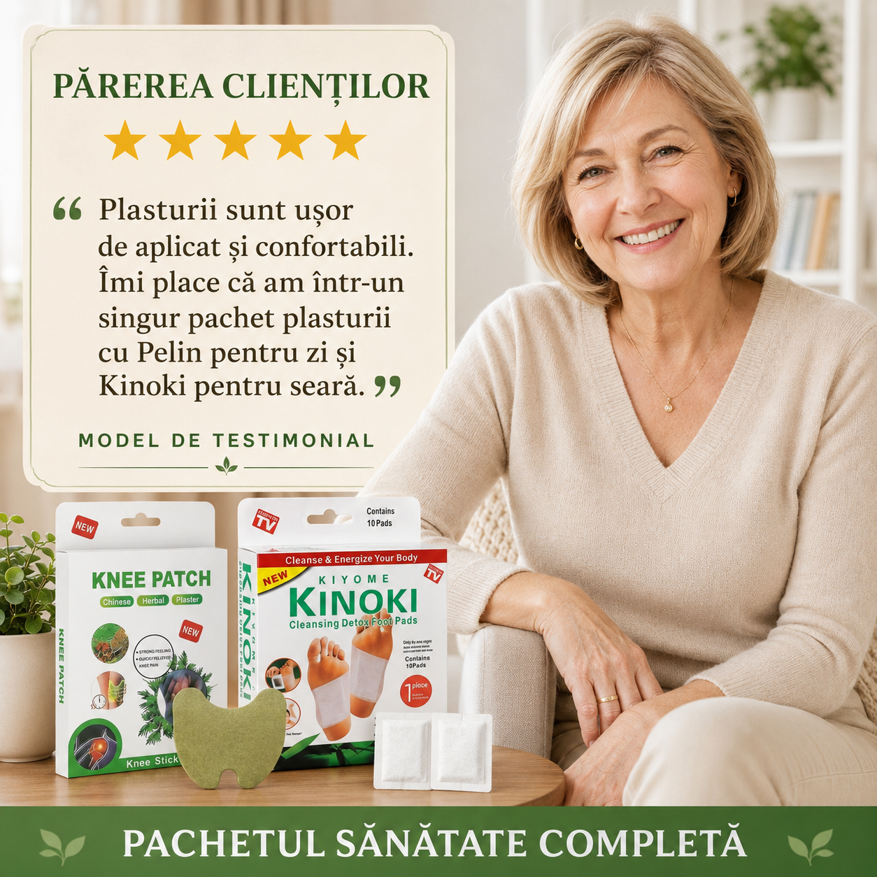 Pachet Sănătate Completă: Set 50 Plasturi cu PELIN pentru Dureri de Genunchi, Spate, Umeri, Ceafă, Articulații + Set 50 Plasturi KINOKI pentru Detoxifiere și Îmbunătățirea Circulației