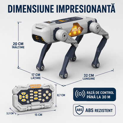 Robot Câine Inteligent, Programabil, Control prin Telecomandă, Aplicație sau Comenzi Vocale, 20+ Funcții Interactive (Muzică, Dans, Lumini LED, Imită Înotul, Stă în 2 Labe, etc.)