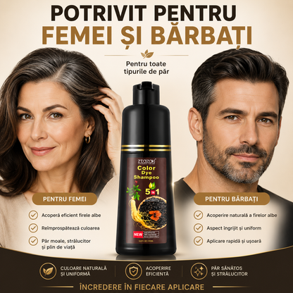 Șampon Nuanțator 5-în-1, cu Plante Naturale, Colorează, Îngrijește și Hrănește Părul, Acoperă Efiecient Firele Albe, ideal pentru Femei și Bărbați, 250ml