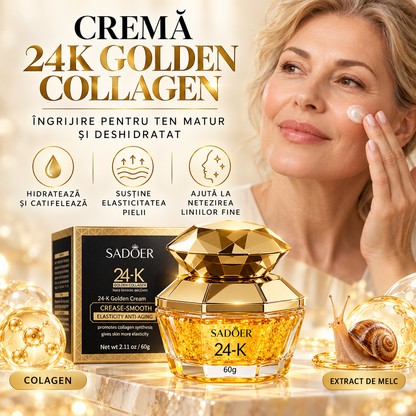 Set Îngrijire Ten 24K Golden Collagen - Cremă Anti-Rid, Ser cu Acid Hialuronic și 5 Măști Fagure Aurii + CADOU Parfum Arăbesc Farah (40ml+40ml+5x28ml+35ml)