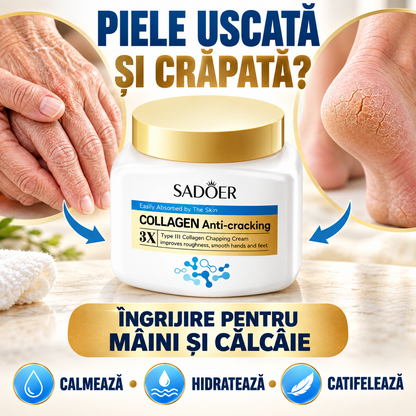 (1+1 GRATIS) Cremă Anti-Crăpături pentru Mâini și Picioare cu Colagen 3X, Hidratare Intensă și Regenerare, 2 x 300g
