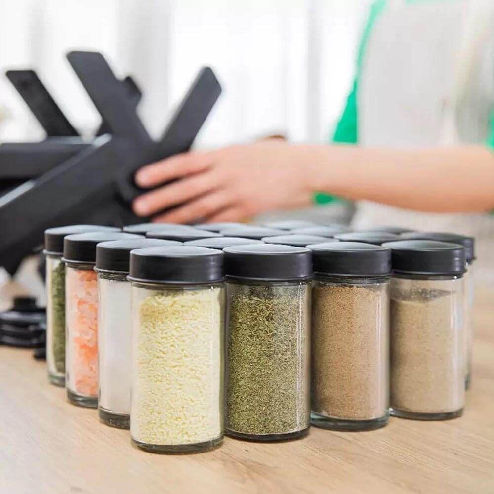 Organizator Condimente cu 18 Borcane și Suport Rotativ la 360°