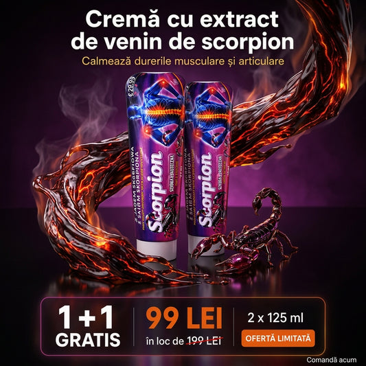 1+1 Gratis | Cremă cu extract de venin de scorpion, pentru dureri musculare și articulare, cu efect încășzitor și relaxant, 125ml