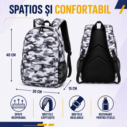Ghiozdan Școlar Mare (40×30×15cm), Echipat Complet cu 50 Piese, Ghiozdan + Geantă de Umăr + Penar + Rechizite