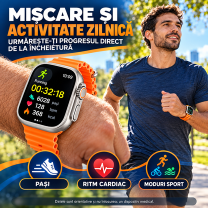 Super-Set SmartWatch ULTRA cu 7 Brățări Interschimbabile, Căști Bluetooth și Încărcător Wireless MagSafe