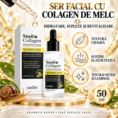 Pachet Îngrijire Ten: Cremă Anti-Rid cu Colagen de Melc și Acid Hialuronic (120g)+ Ser Facial cu Colagen de Melc și Acid Hialuronic (50ml), DUO Anti-Îmbătrânire, Anti-Riduri, Redă Fermitate și Aspectul Tânăr al Tenului