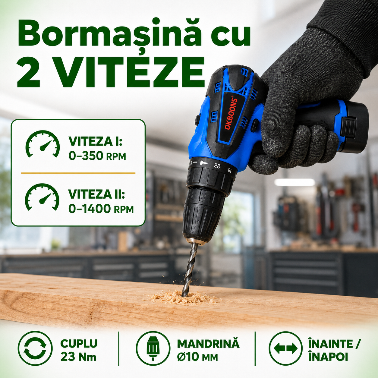Set Complet: Flex Unghiular 10.000 RPM + Bormașină 1.400 RPM, cu 2 Acumulatori Li-ion Incluși, 5 Discuri Ø76mm, Încărcător