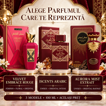 Apă de Parfum Oriental Premium, 100ml, Persistență Îndelungată, Unisex (3 Arome la Alegere: Velvet Embrace, Arabic, Aurora Mist)