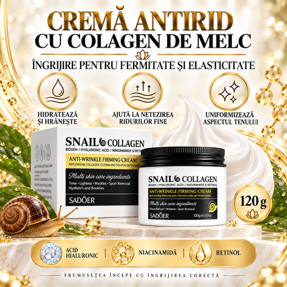Pachet Îngrijire Ten: Cremă Anti-Rid cu Colagen de Melc și Acid Hialuronic (120g)+ Ser Facial cu Colagen de Melc și Acid Hialuronic (50ml), DUO Anti-Îmbătrânire, Anti-Riduri, Redă Fermitate și Aspectul Tânăr al Tenului